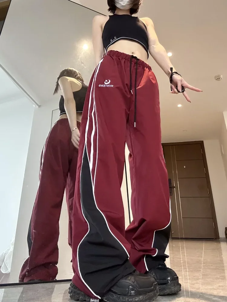 HOUZHOU Vintage Y2k Track Pants Women Hip Hop Gyaru Wide new Leg Sports Pants 2025 Casual Oversized Parachute Trousers Korean Streetwear
