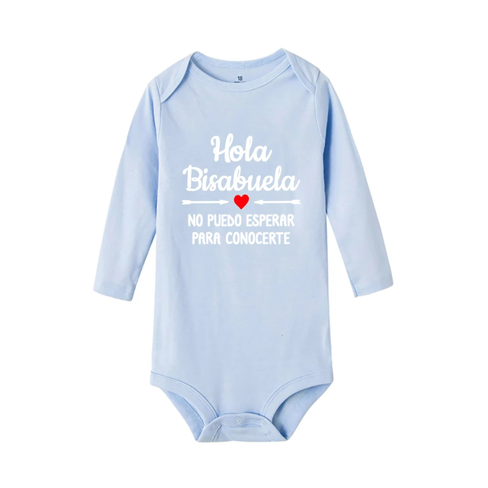Hola Bisabuela 2025 Spanish new Baby Newborn Bodysuits Clothes Pregnancy Announcement To Great Grandma Boy Girl Children Casual Jumpsuits