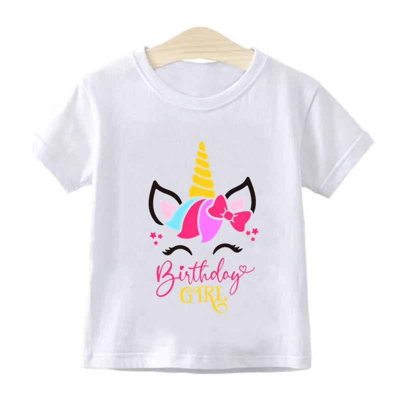 Cute Magic Unicorn Birthday Baby Girls T shirt Kids Clothes Harajuku Casual Tops Summer Short Sleeve O-Neck Children T-shirts