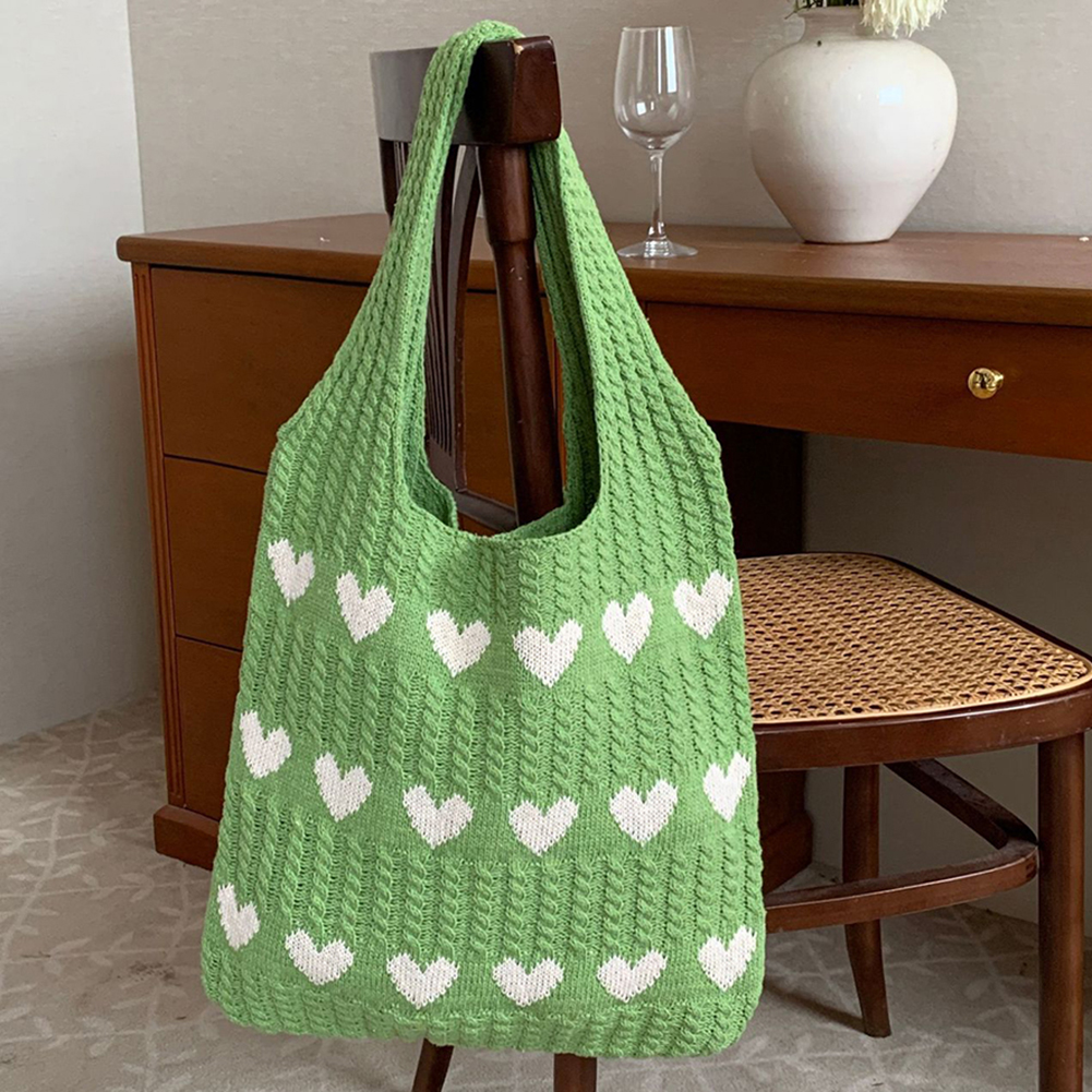 Women's Aesthetics Shoulder Bag Bow Pattern Crochet Underarm Bag Large Capacity Knitted Handbags Bag Casual Summer Beach Bag