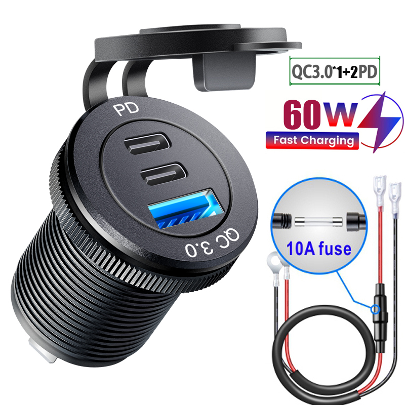 12V USB type c Outlet Charger Socket Charging Port for Car Boat Marine Truck motorcycle Built-in Waterproof 2025 new usb car socket