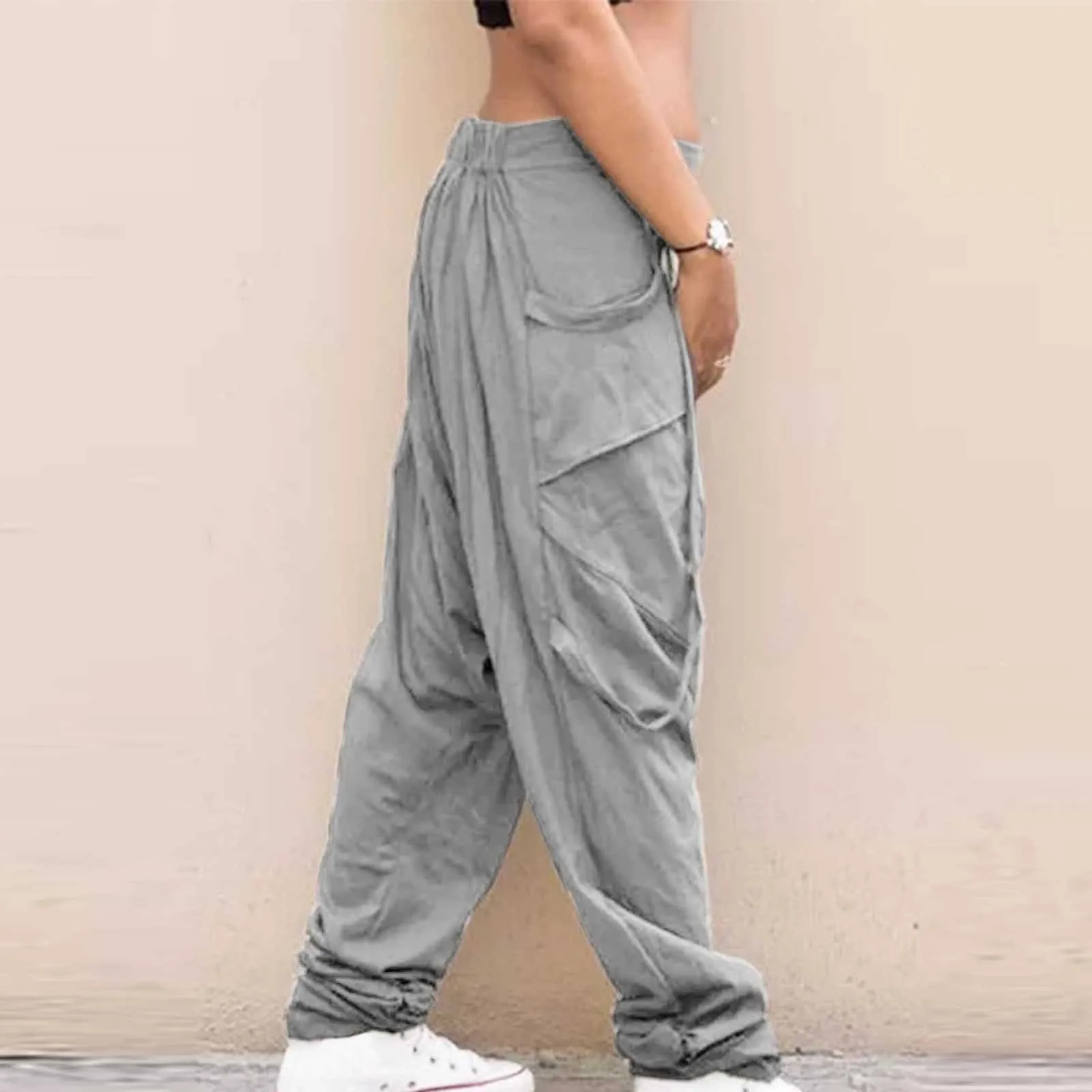 Men's Casual Elastic Waist Baggy Trousers Long Harem Pants Boho Low Rise Drop Crotch Retro Print Loose Trouser Men Clothing 2024