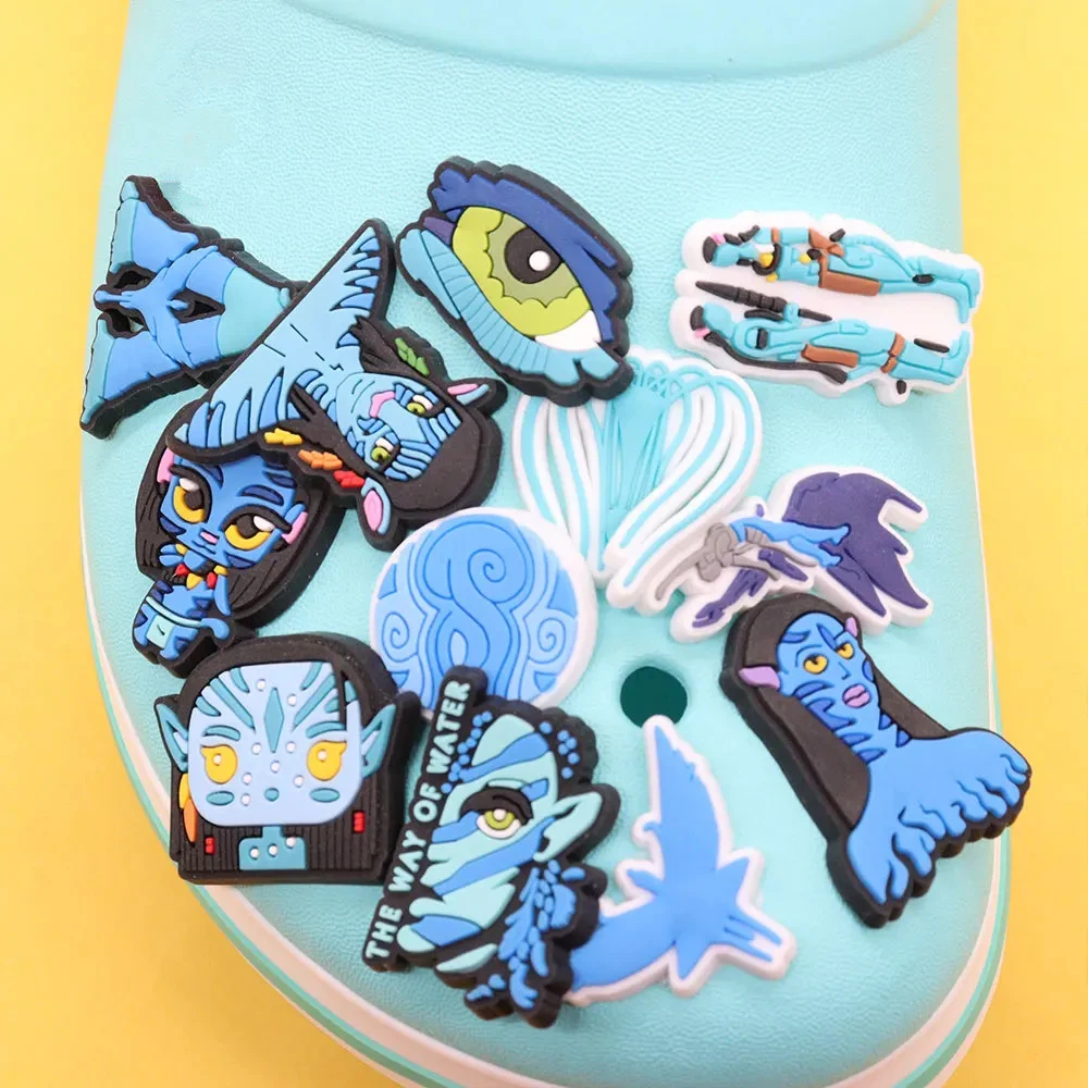 1-12Pcs PVC Blue Avatar The Way of Water Shoe Buckle Charms Man Movie Slipper Accessories Fit Party Gifts