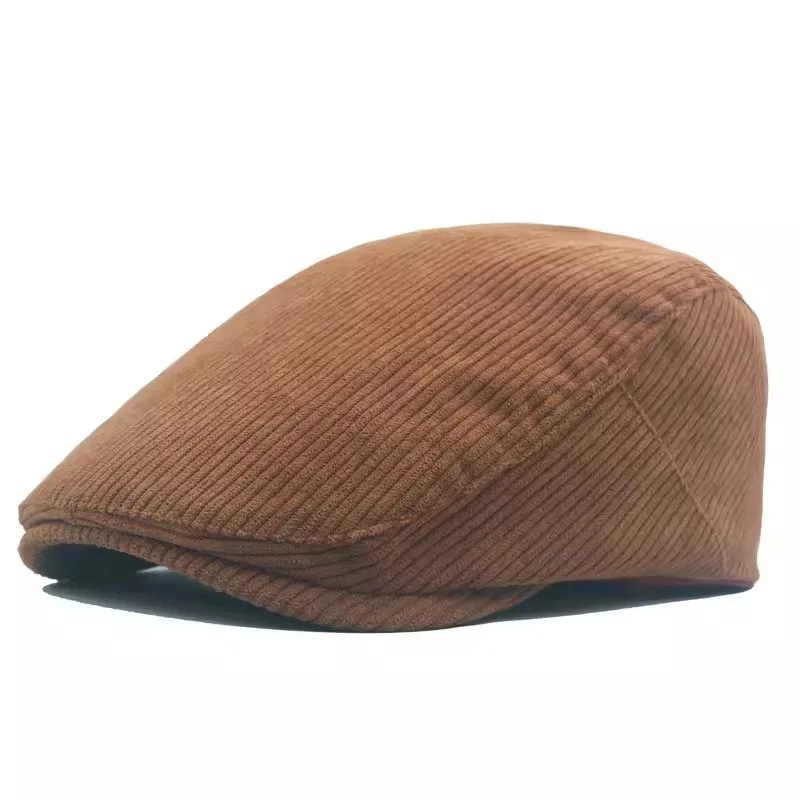 Autumn Corduroy Beret Hat for Men Sun Hats Solid Color Berets Vintage Newsboy Caps Flat Ivy Casquette Adjustable Cabbie Hat