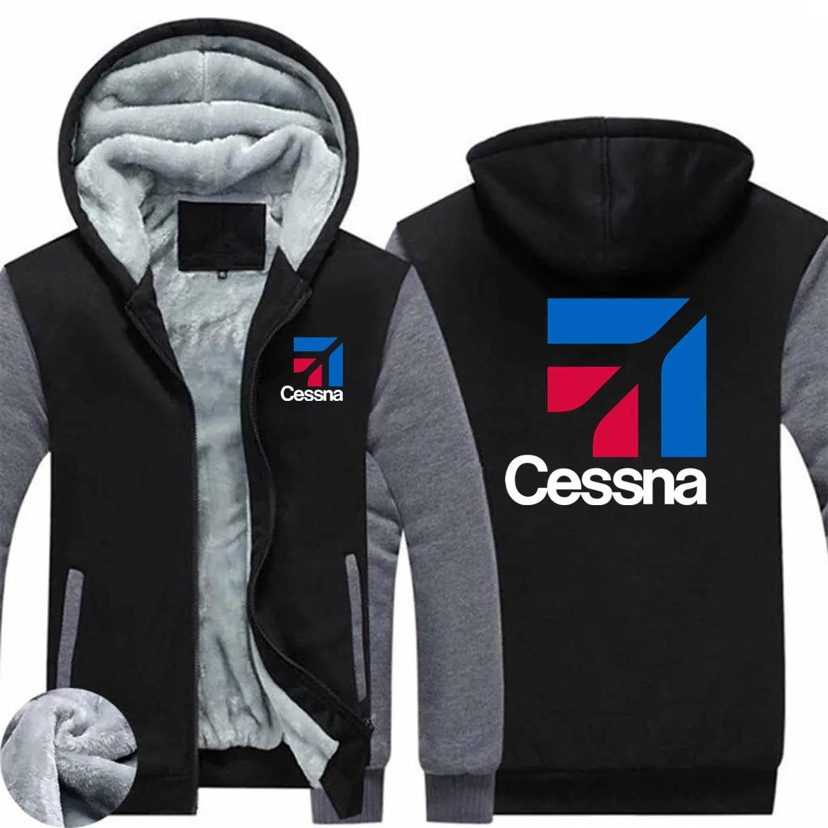 2023 Autumn Winter Plane Cessna Men Zipper Coat Jacket Wool Fleece Thick Warm Man Hooded Hoodies Sweatshirts Streetwear Clothes