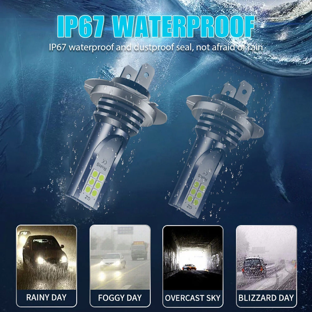 H7 LED Headlight Bulb 30000LM Car Fog Light Bulb 6000K Car High Low Beam IP67 Waterproof Super Bright White for Automobile Parts