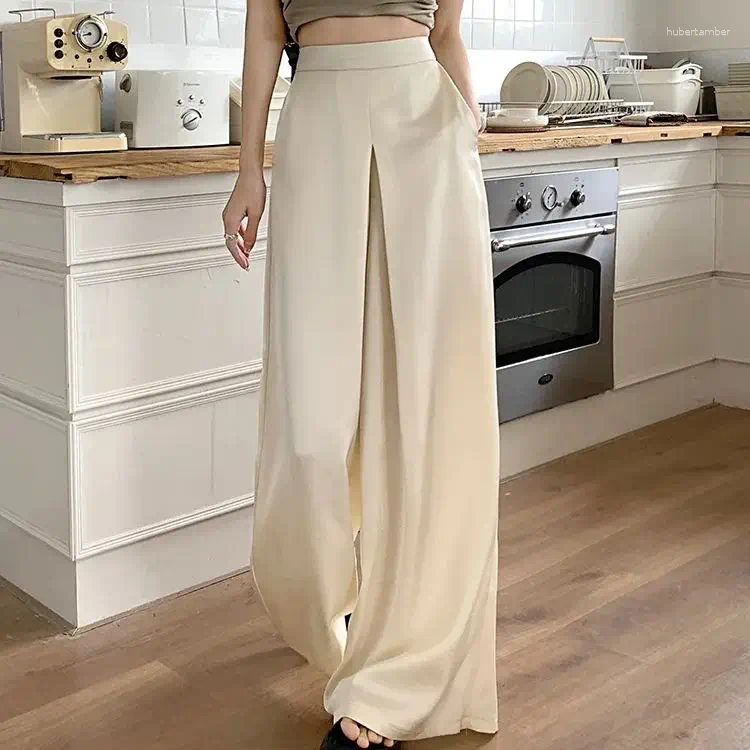 Women's Pants Lazy Style Satin Casual For Women High-waisted And Drapey 2024 Spring Loose Wide-leg Floor-length Long Z260314