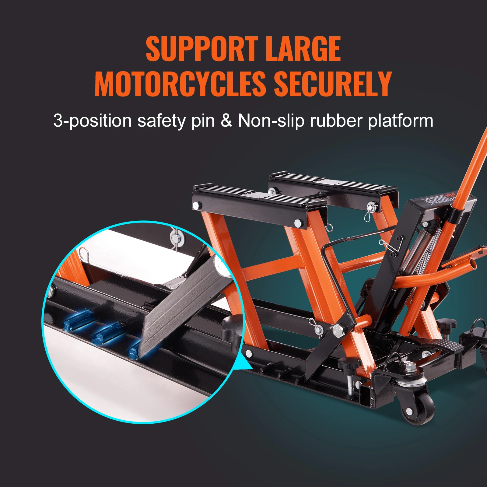 VEVOR Steel Hydraulic Motorcycle Jack Stand, 1500 LBS ATV Scissor Lift Jack, 4.7"-15" Scissor Lift Jack Stand with 4 Wheels