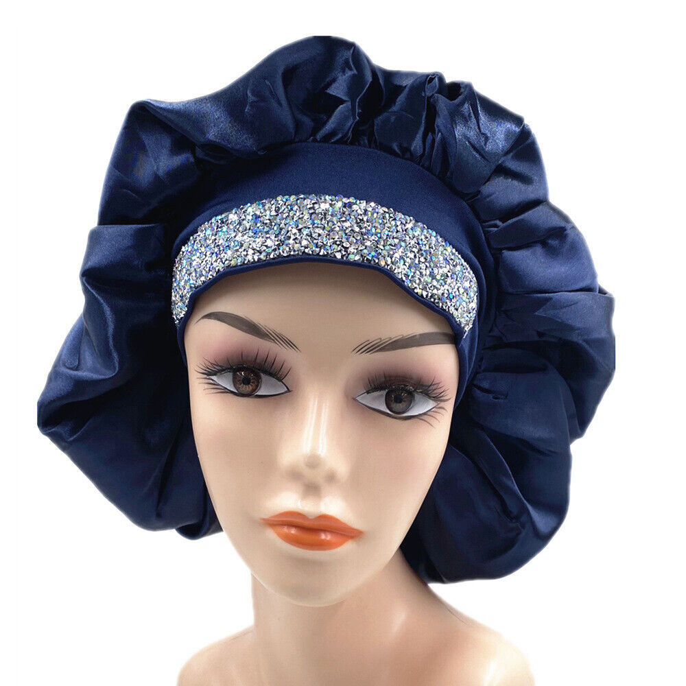 Glitter 2025 Rhinestone Wide Band Turban Women Hair new Cover Satin Night Sleep Cap Bonnet Head Scarf Headwrap African Hat