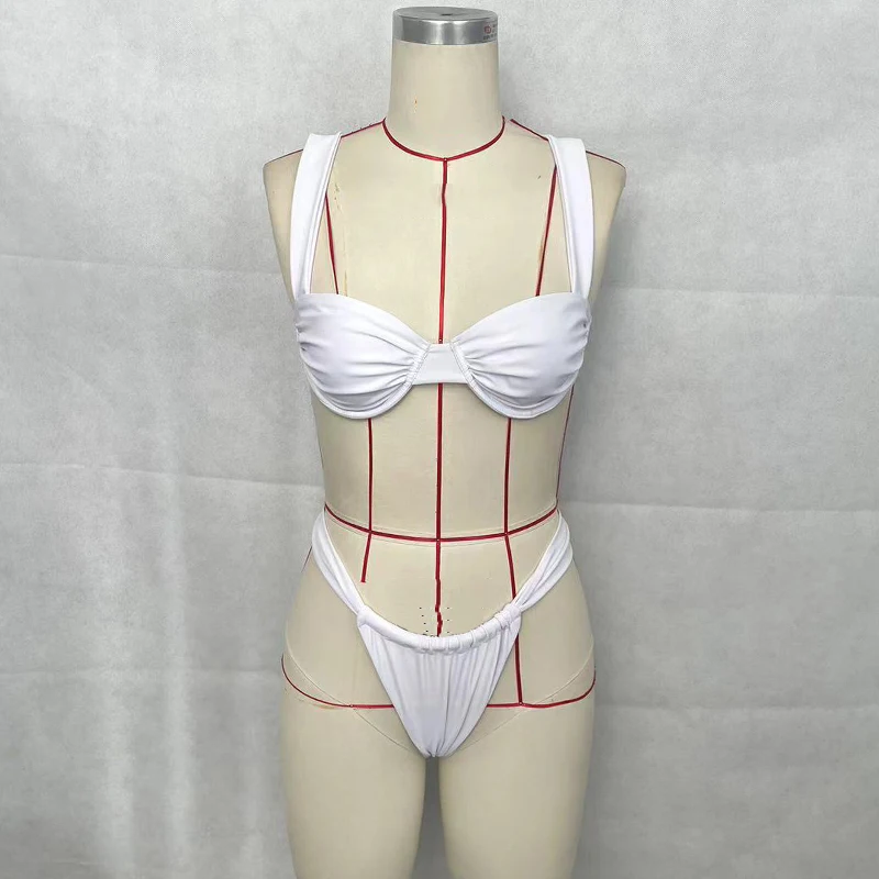 Women Two Bikini BEACHCICI Piece Swimsuit Summer Trending Sexy Solid Suspender Pleated Thong High Waist Beach Swimwear smile