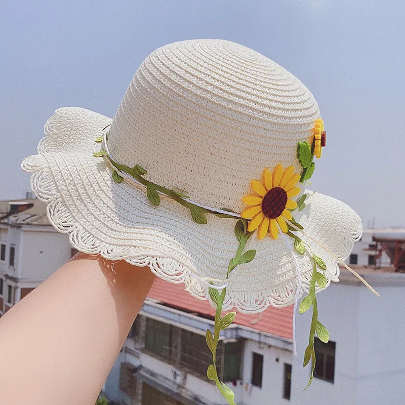 Cute Sun Hats for Kids Sunflower Summer Sun Hat Visor Cap Straw Hat Bag For Girls Kids Beach Travel Hat Girl Cute Sunscreen Cap