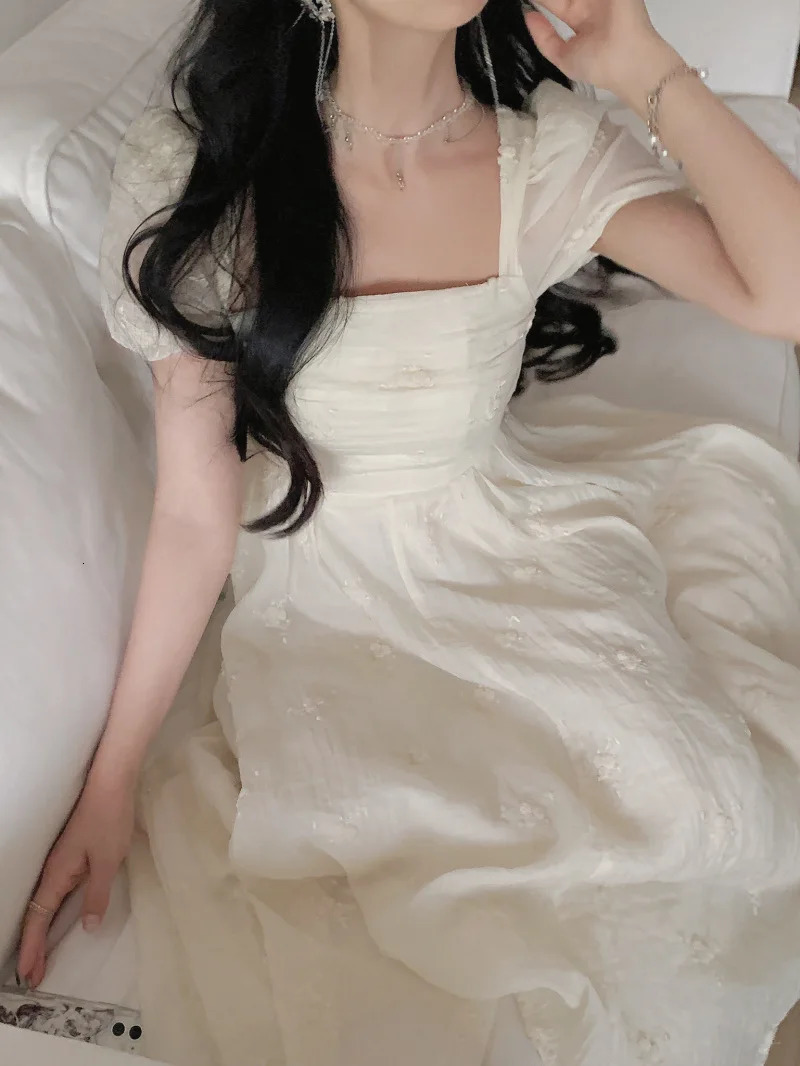 Summer Elegant Evening Party Midi Dress for Women Fashion Slim Princess Embroider Vestidos Female Korean Style Clothes 240319