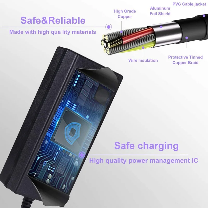 42V 2A 5A Electric Scooter Charger 1 Prong 5.5mm DC Plug for 36V 10S Lithium Battery Compatible with Gotrax Scooter Charger