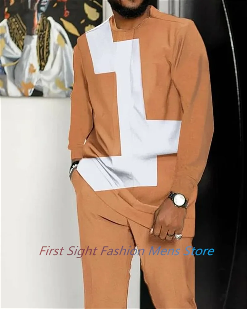 African Clothing Set for Men Tracskuit Set Casual Walking Suit Ovrersize Streetwear Long Sleeve T-Shirt Trousers Outfit 2-piece
