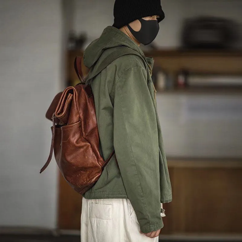 Spring Autumn Retro Cargo new Drawstring Workwear Army Pullover Hood 2025 New Hoddies Male Windbreaker War Coat Work Clothes