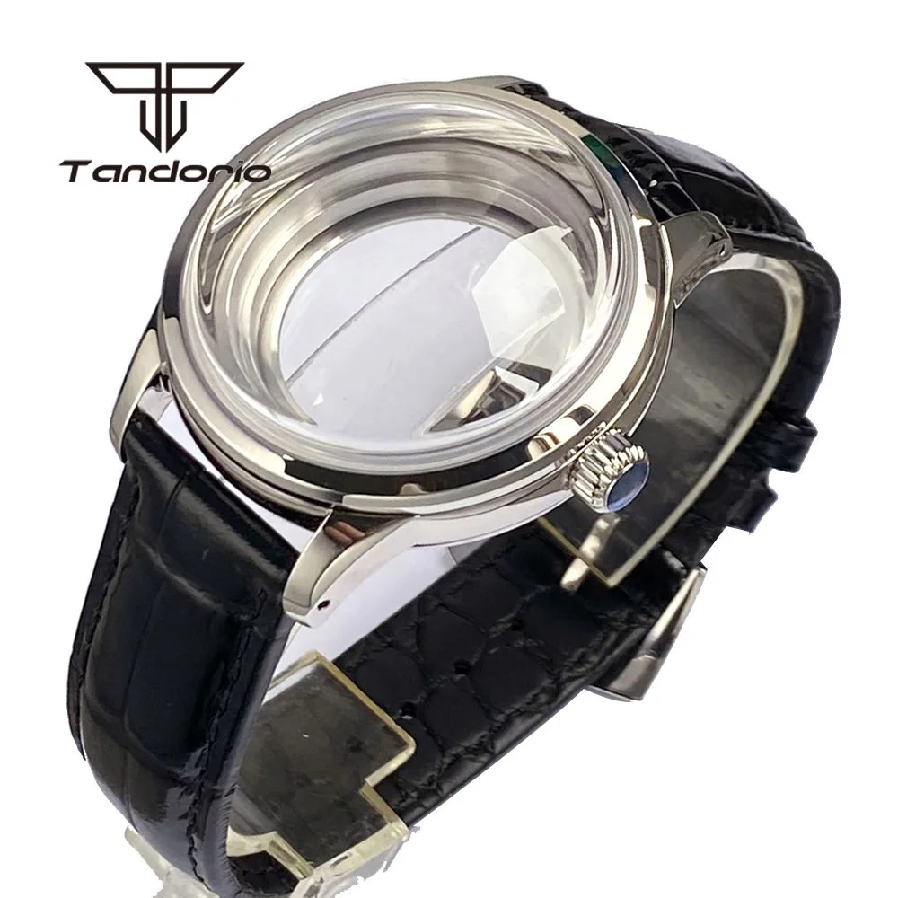 Domed Sapphire Crystal 40mm Dive Watch Case Transparent Back 20bar Leather Strap Fit NH34 NH35 NH36 ETA2824 PT5000 Auto Movement
