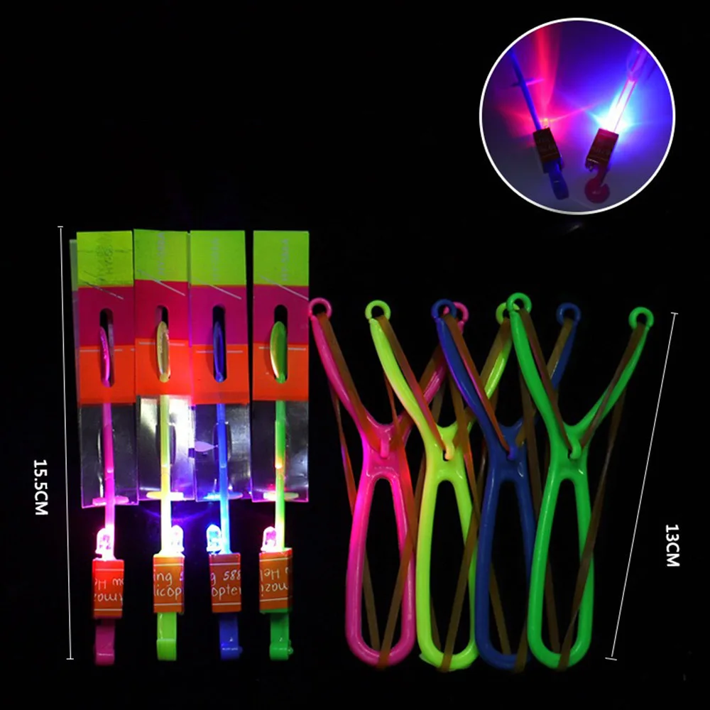 1-10pc Amazing Light Magical Light-Emitting Toy Arrow Rocket Helicopter Flying LED Light Toy Party Fun Gift Rubber Band Catapult