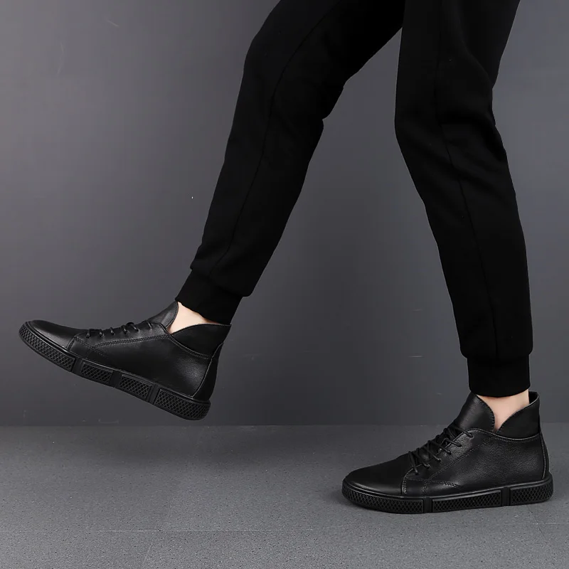 Comfortable Men's Shoes Genuine Leather Mens Outdoor Sneakers Hot Sale Lace-Up Male Ankle Boots Men Winter Plush Snow Boots