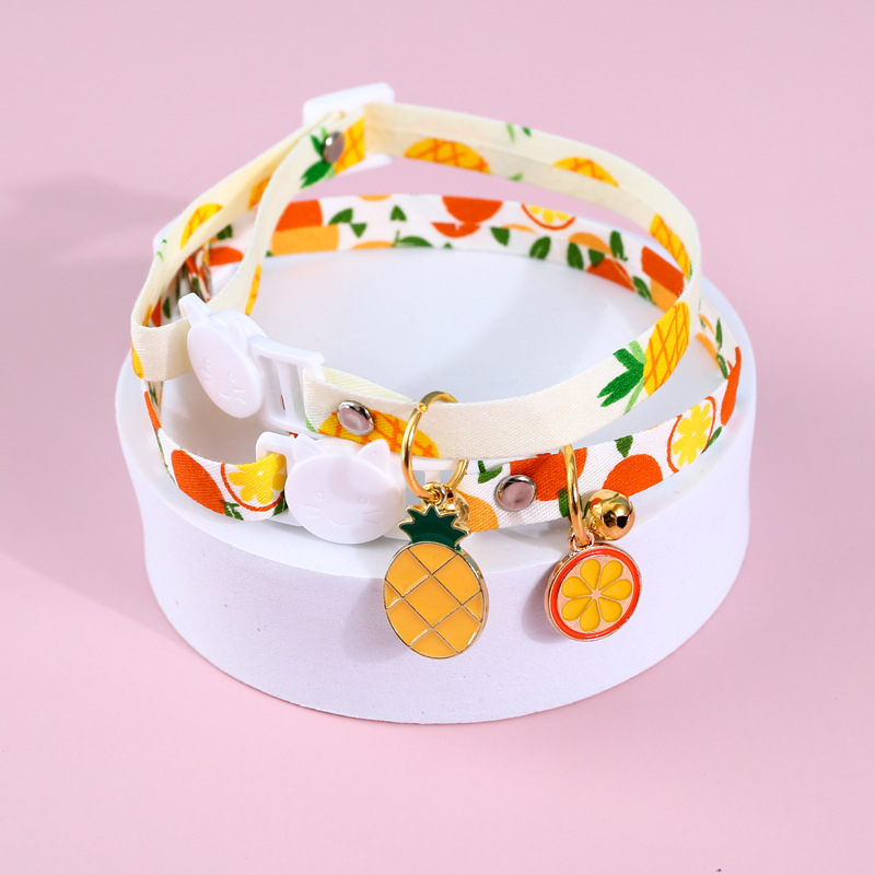 Adjustable Cat Collar with Fruit Pendant Accessories and Bells Anti-lost, Cute Fruit Print Accessory Necklace for Puppy and Cats