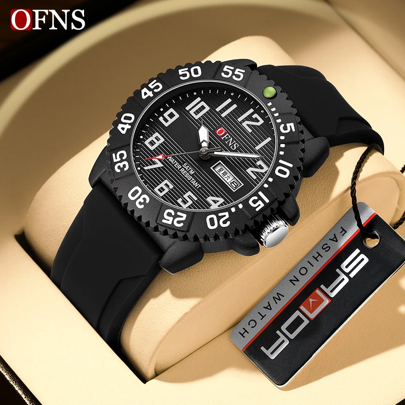 OFNS Top Brand Luxury Man Wristwatch Waterproof Luminous Date Silicone Men's Watches Sports Men Watch Casual Quartz Male Clocks