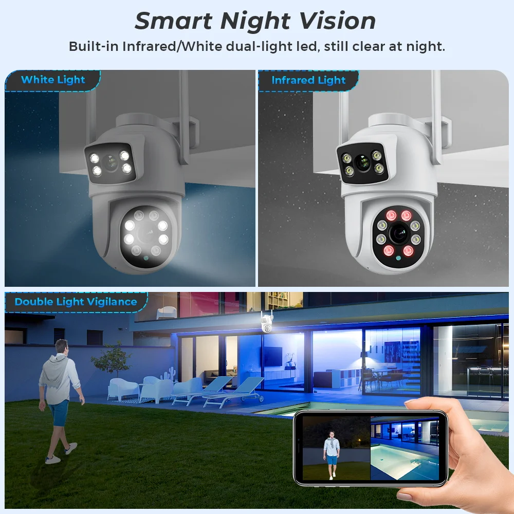 4K 8MP PTZ WIFI Camera Dual Lens Dual Screen 4X Digital Zoom IP Camera 4MP HD Auto Tracking Outdoor CCTV Surveillance iCSee App
