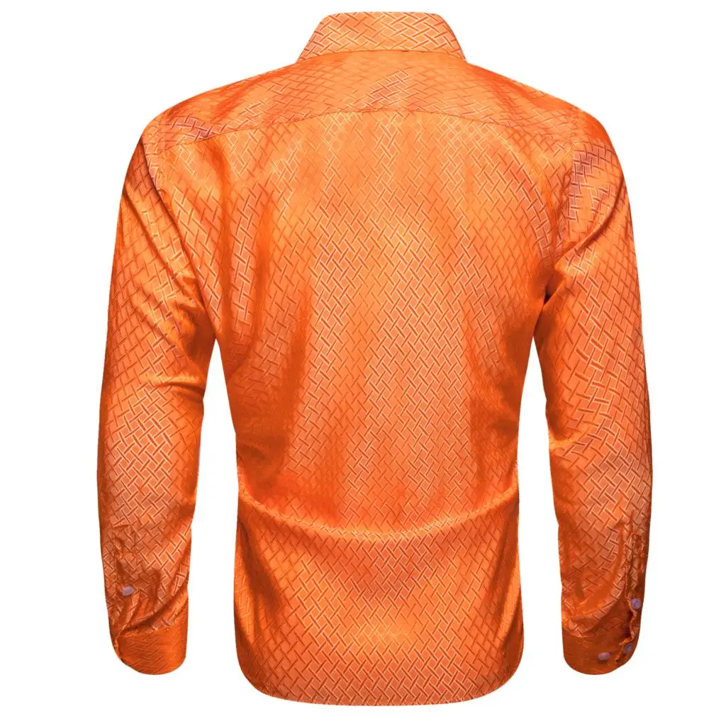 Silk new Shirts for Men Satin Orange Solid Long Sleeve Slim Fit Male Blouse Casual Formal 2025 Tops Breathable Barry Wang