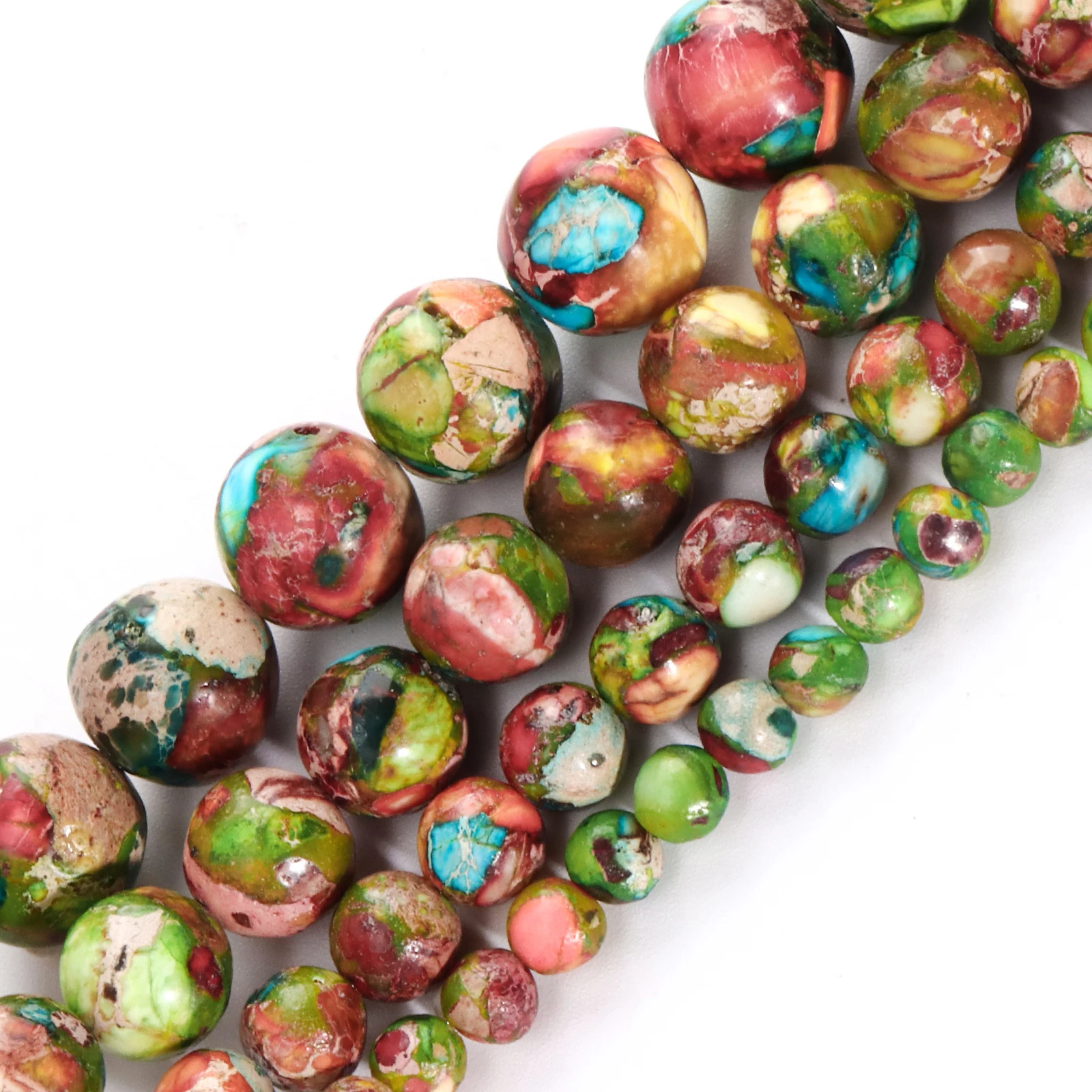 Natural Stone Beads Colorful Sediment Jaspers Green Red Turquoise Beads For Jewelry Making DIY Bracelets Accessories 4/6/8/10MM