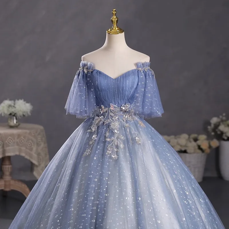 JEHETH Glitter Prom Dresses Off the Shoulder Birthday Formal Evening Party Gown For Women Lace Up vestidos de gala mujer
