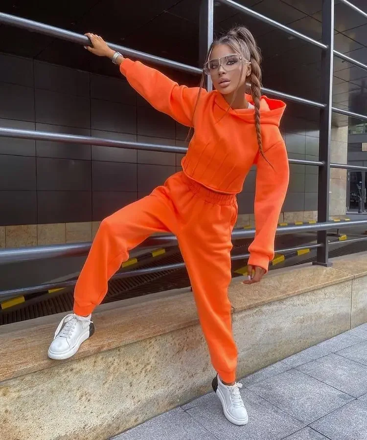 HOUZHOU Women s Tracksuit Fleece Hooded Two Piece Set Loose Hoodies Jogger Pants Sets Female Autumn Casual Lady Sportswear Suit