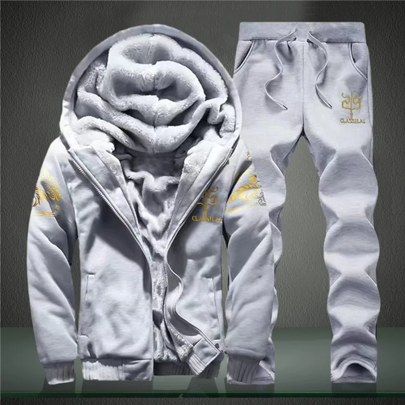 Men Winter Plush Warm Sets 4xl Tracksuits Hoodies Casual Hooded Warm Sweatshirts Thicker Fleece Jackets Pants 2 Pcs Men