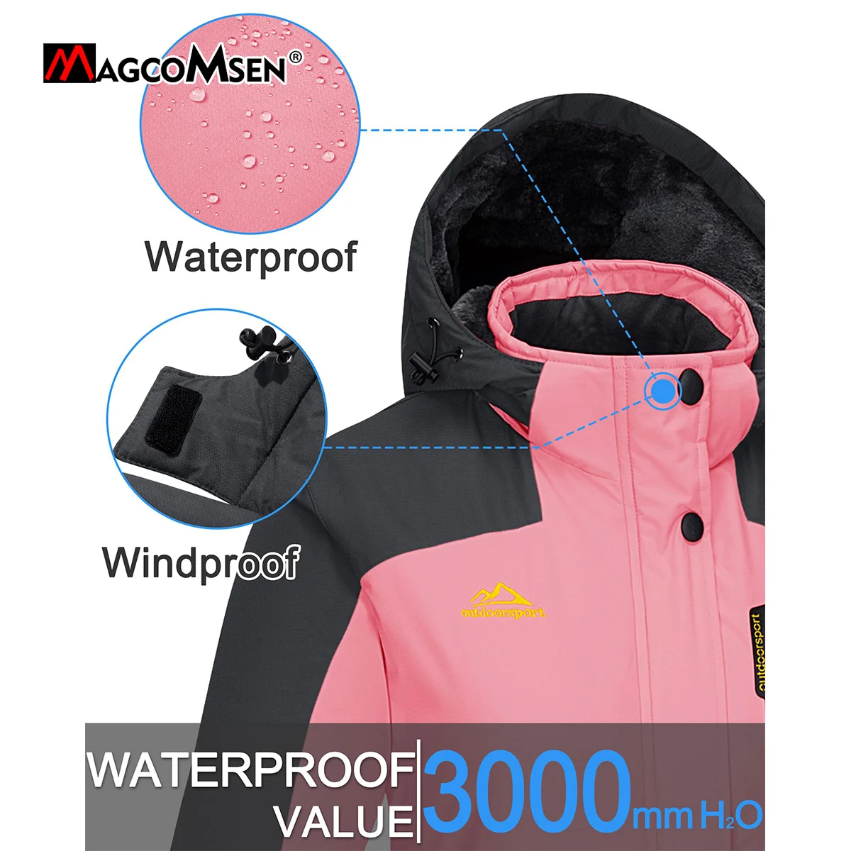 MAGCOMSEN Womens Ski Jacket Winter Warm Fleece Parka Windproof 2025 Rain Snowproof Thermal Heavy new Coat Hiking Ladies Snowboard Anorak