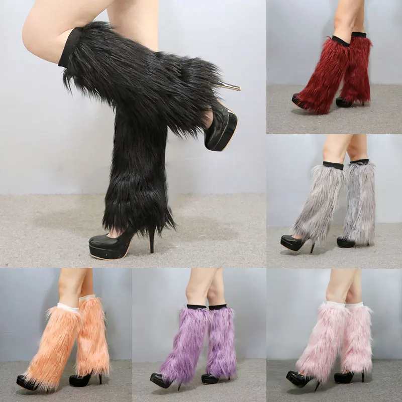 Women Lolita Rave Fluffies Warming Foot Sleeve Boot Cover Faux Fur Leg Warmers Winter Harajuku Cosplay Punk Fall Leggings Boots