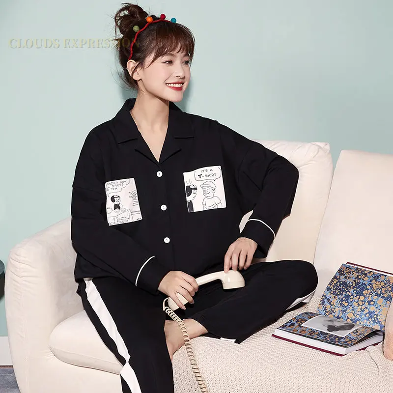 Spring 2025 Autumn Nightwear Elegant Women Pama Sets Female Pyjamas Lapel new Sleepwear Black Lounge Pijama Mujer Nightwear Homewear