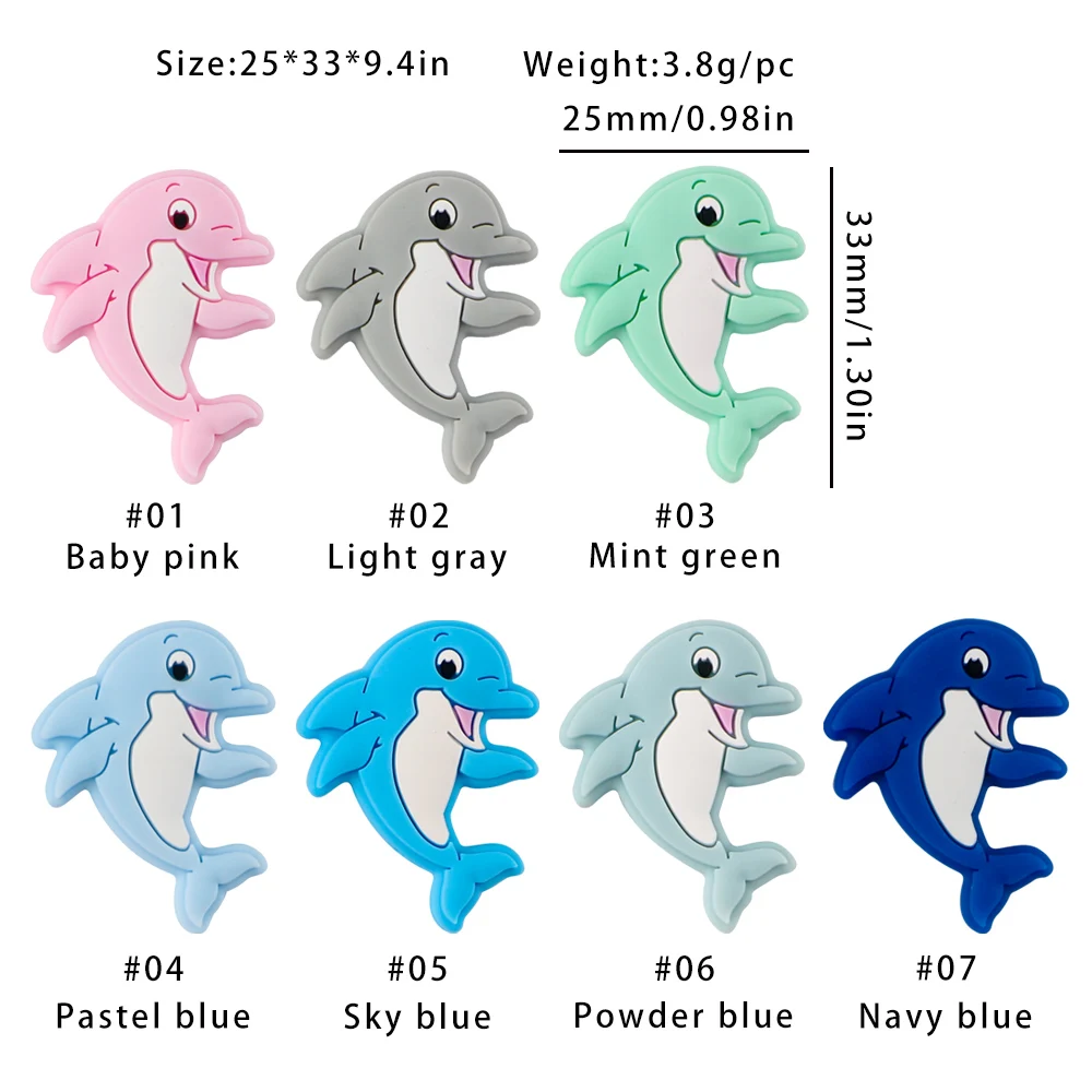 Sunrony 10pcs Dog Hippo Dolphin 2025 Silicone Beads Food Grade For new DIY Pacifier Chain Accessories For Pens Jewelry Making
