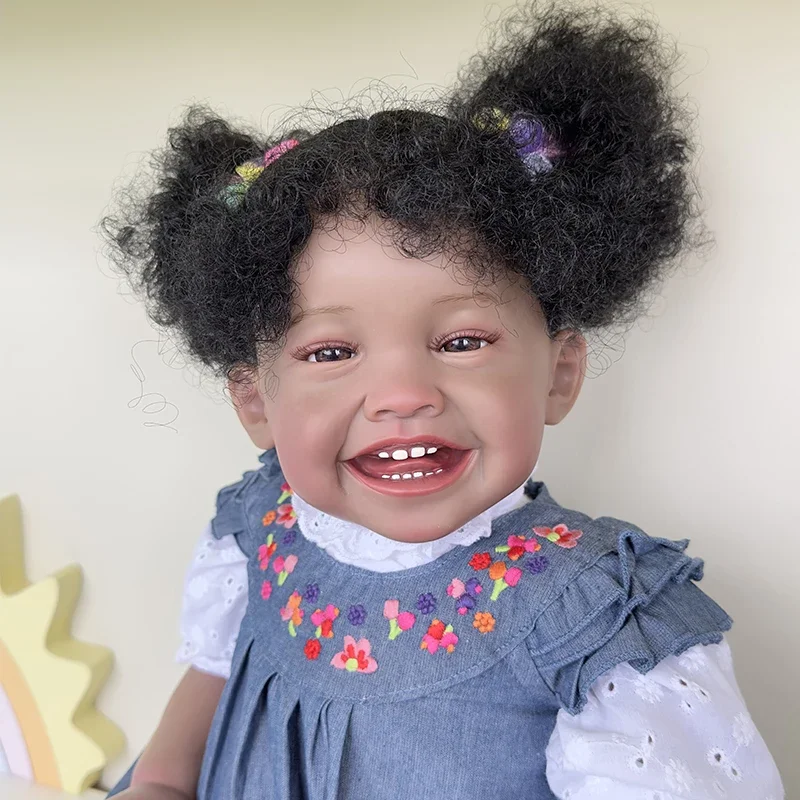 24inch Mila Dark Brown Skin Reborn Toddler Girl Doll Happy Girl Soft Cloth Body Rooted Hair High Quality Hand new 2025 Painted Doll