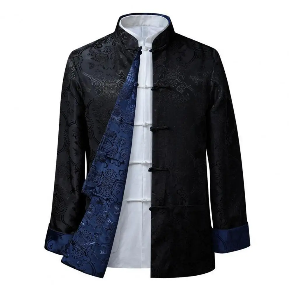 Tang Suit Coat Retro Long Sleeved Reversible Chinese Style Traditional Clothing Keep Warm Stand Collar Vintage Chinese Shirt