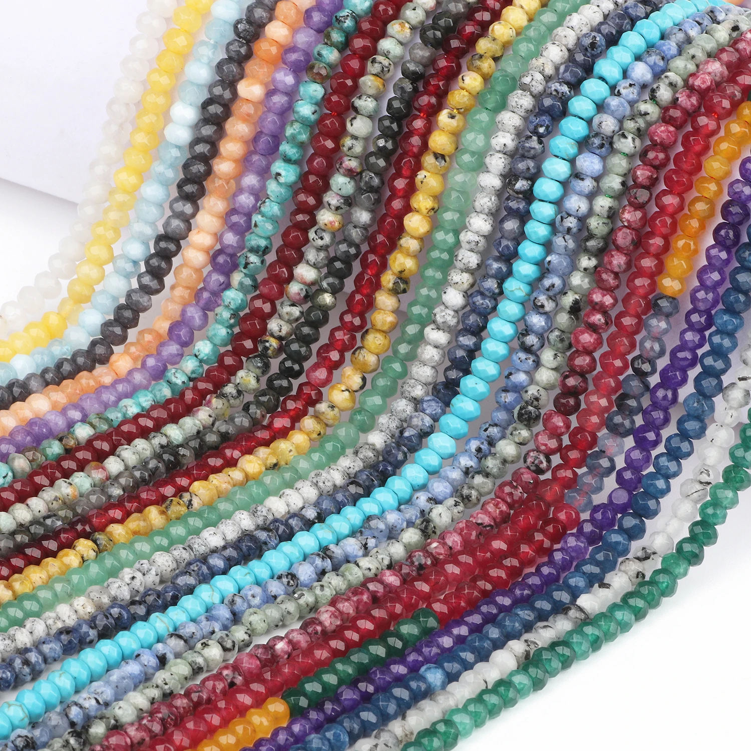 3x5mm Natural Stone Faceted Agates Chalcedony Jades Aquamarines Rondelle Beads for Jewelry DIY Making Bracelet Accessories 15''