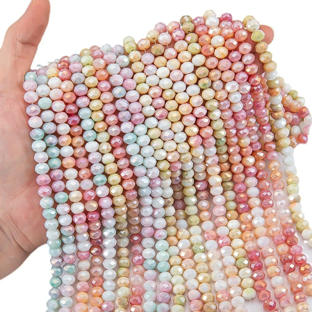 8mm Imitate Natural Stone Fragmented Floral Rondell Faceted Crystal Glass Beads for Jewelry Making DIY Candy Color Bracelet
