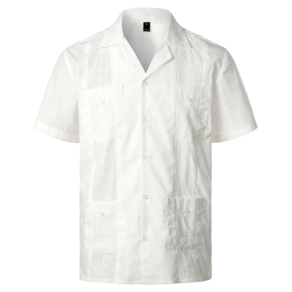 Men's Cross Dyed Guayabera Woven Button-Down 2025 solid Shirt Short Sleeve Embroidered Traditional Cuban Shirt with new Revere Collar 4XL