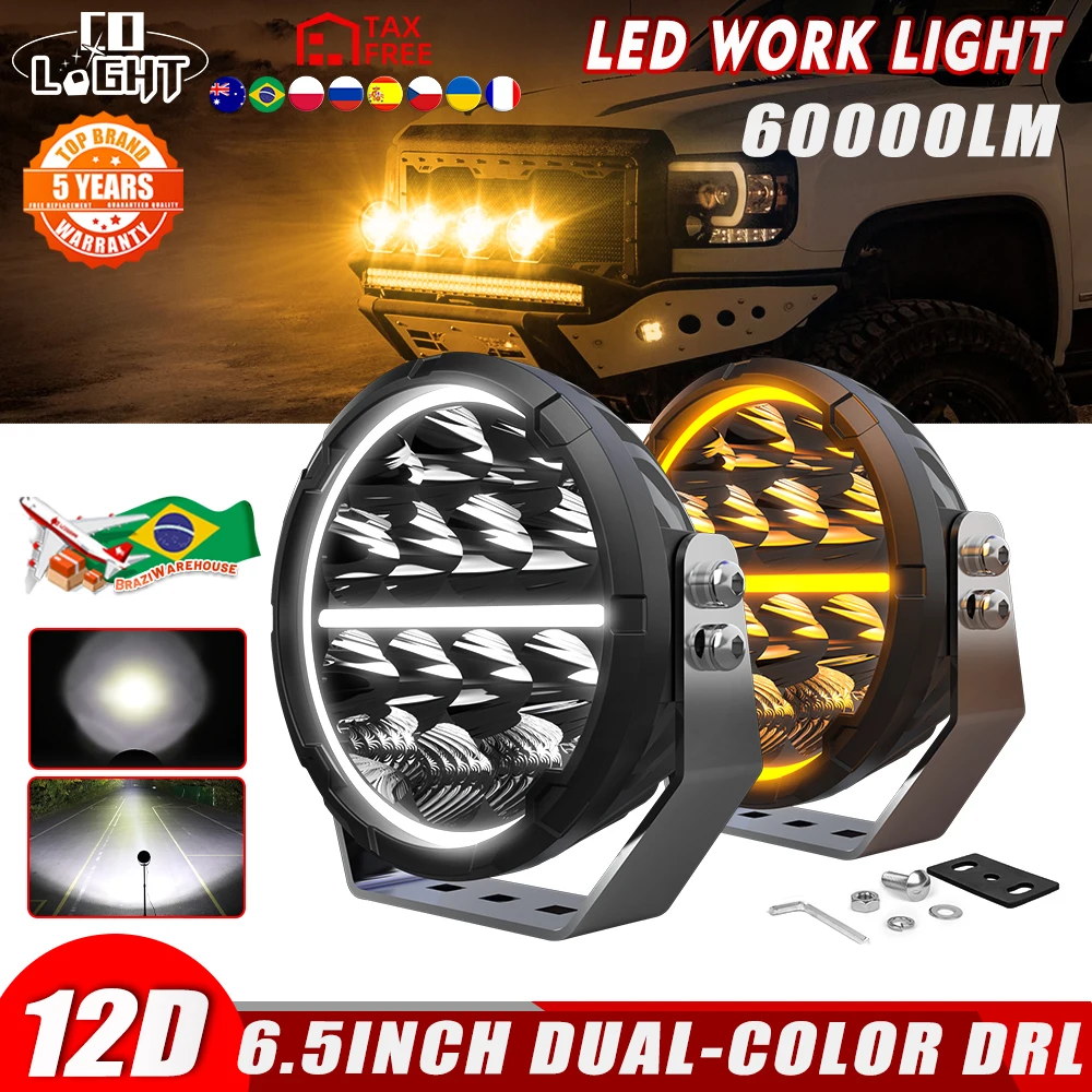 CO LIGHT 6.5" Round LED Offroad Lights 60000LM LED Driving Lights White Amber DRL Spot Flood Combo for Trucks Car 4x4 Pickups