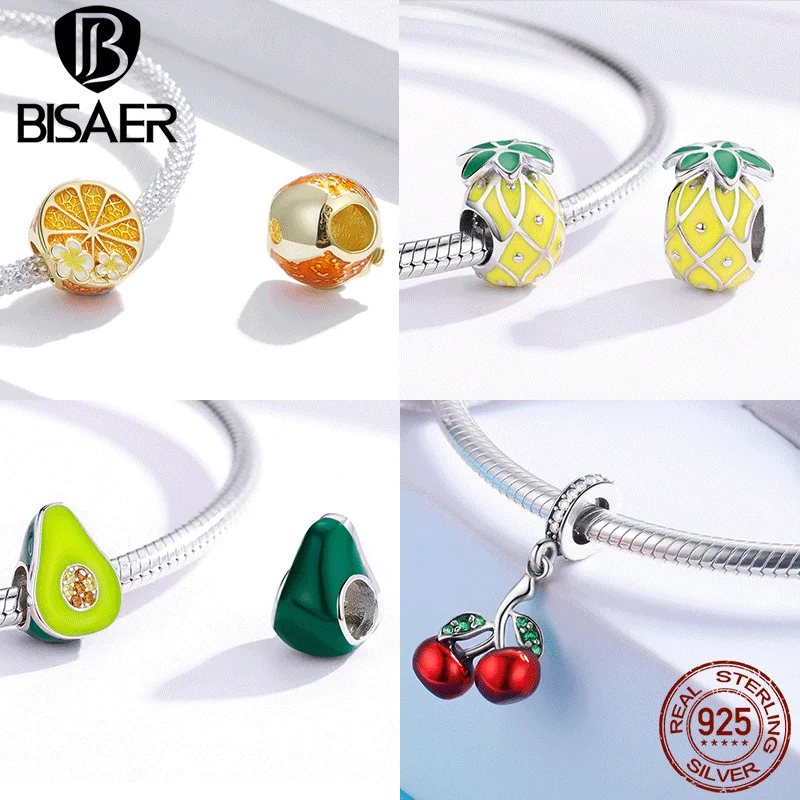 2025 BISAER Sterling Sier Red Wine Glass Rose new Charm Bead Cherry Fruit Pendant Fit Girl Bracelet&Necklace DIY Fine Jewelry Gift