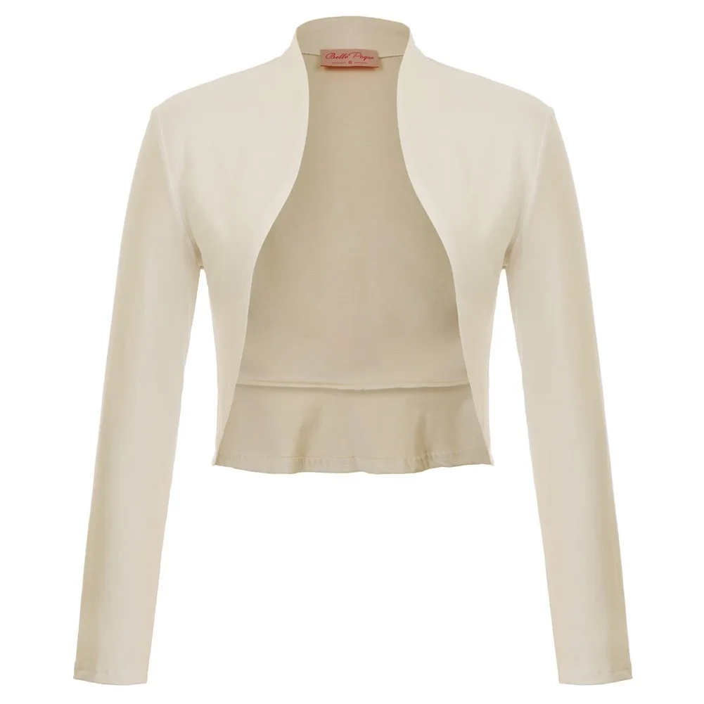 Belle Poque Women's Vintage Cropped Shrug Open Front Long Sleeve Ruffled Bolero Cardigan Party Cocktail Wear A30
