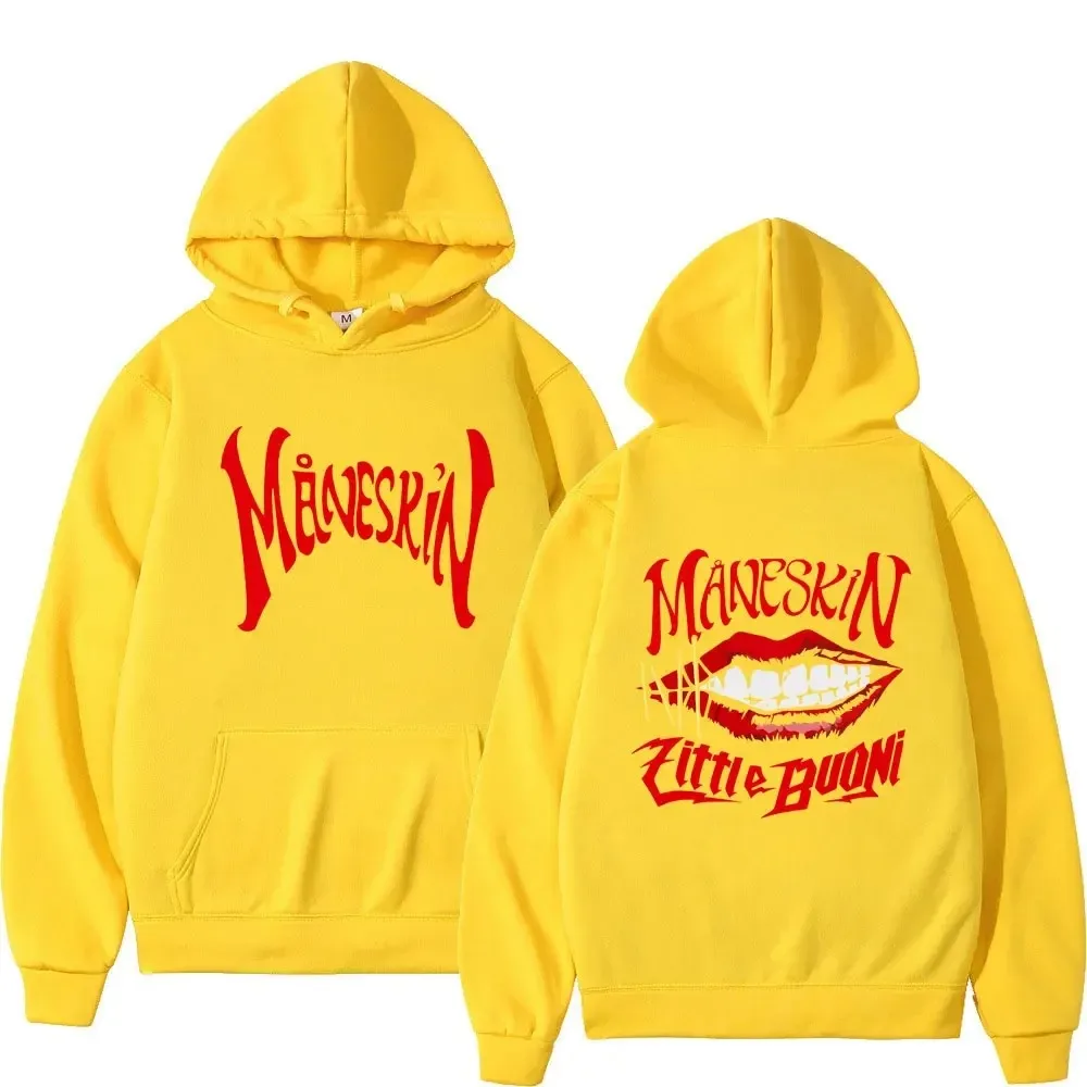 Autumn Winter Rock Band Maneskin Mouth Print Hoodie Men Women Hip Hop Pullover Oversized Sweatshirt Loose Long Sleeve Hooded