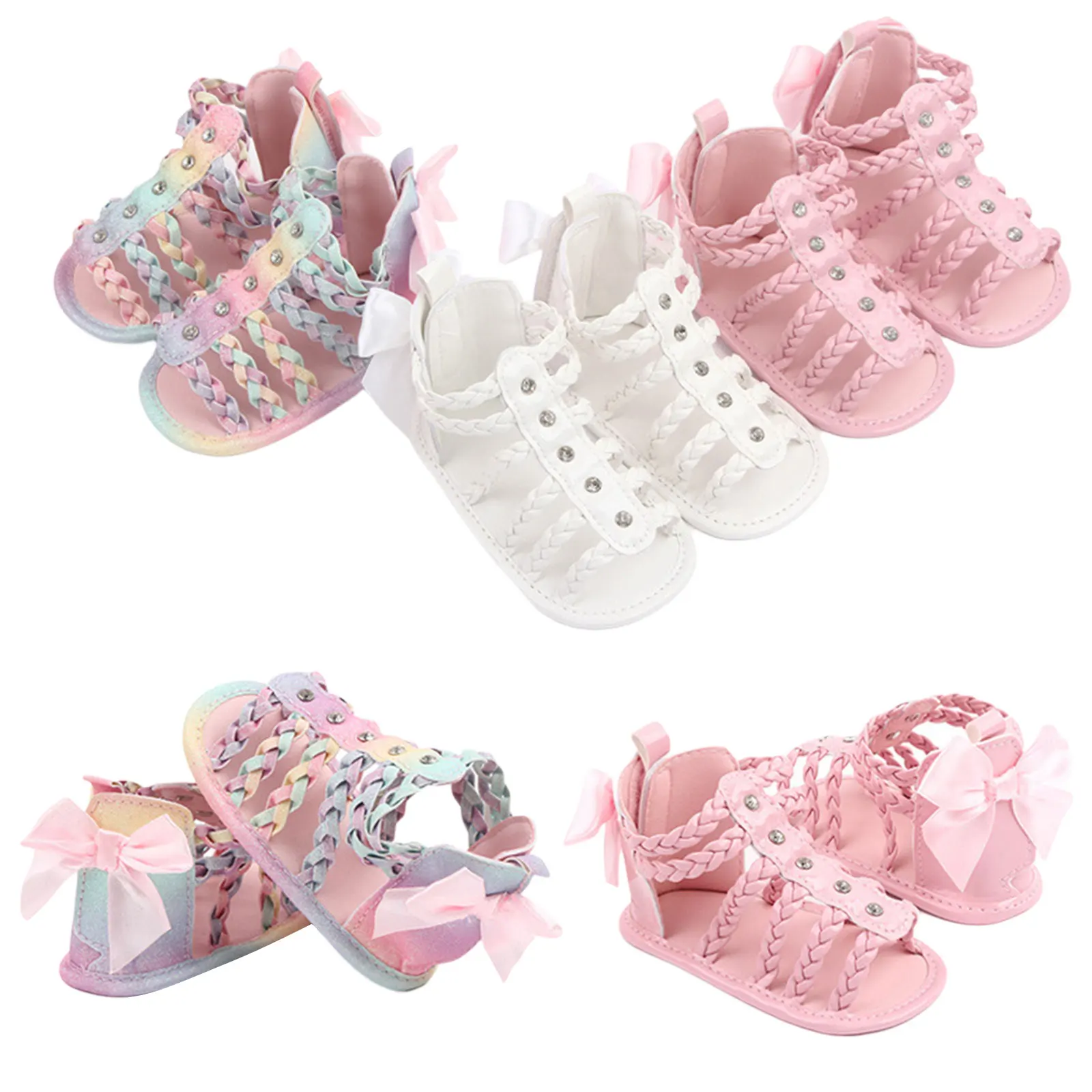Pudcoco Infant Newborn Baby Girls Summer Sandals, Anti-Slip PU new Leather Hollow Out Flat Shoes with 2025 Back Bow