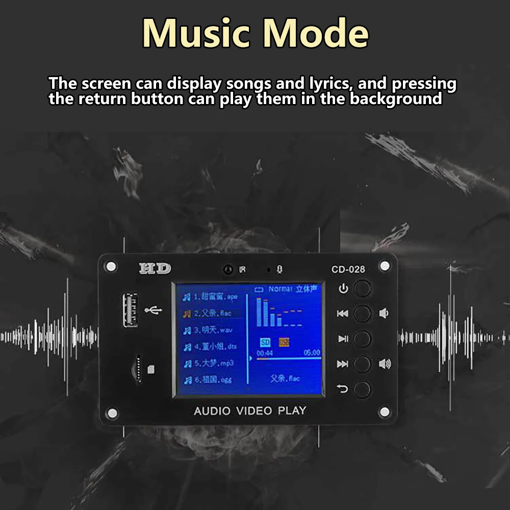 MP5 Decoder Board Bluetooth 5.0 Stereo HD Audio Video Player FLAC WAV APE Decoding FM Radio USB TF Ebook Time For Car Amplifier