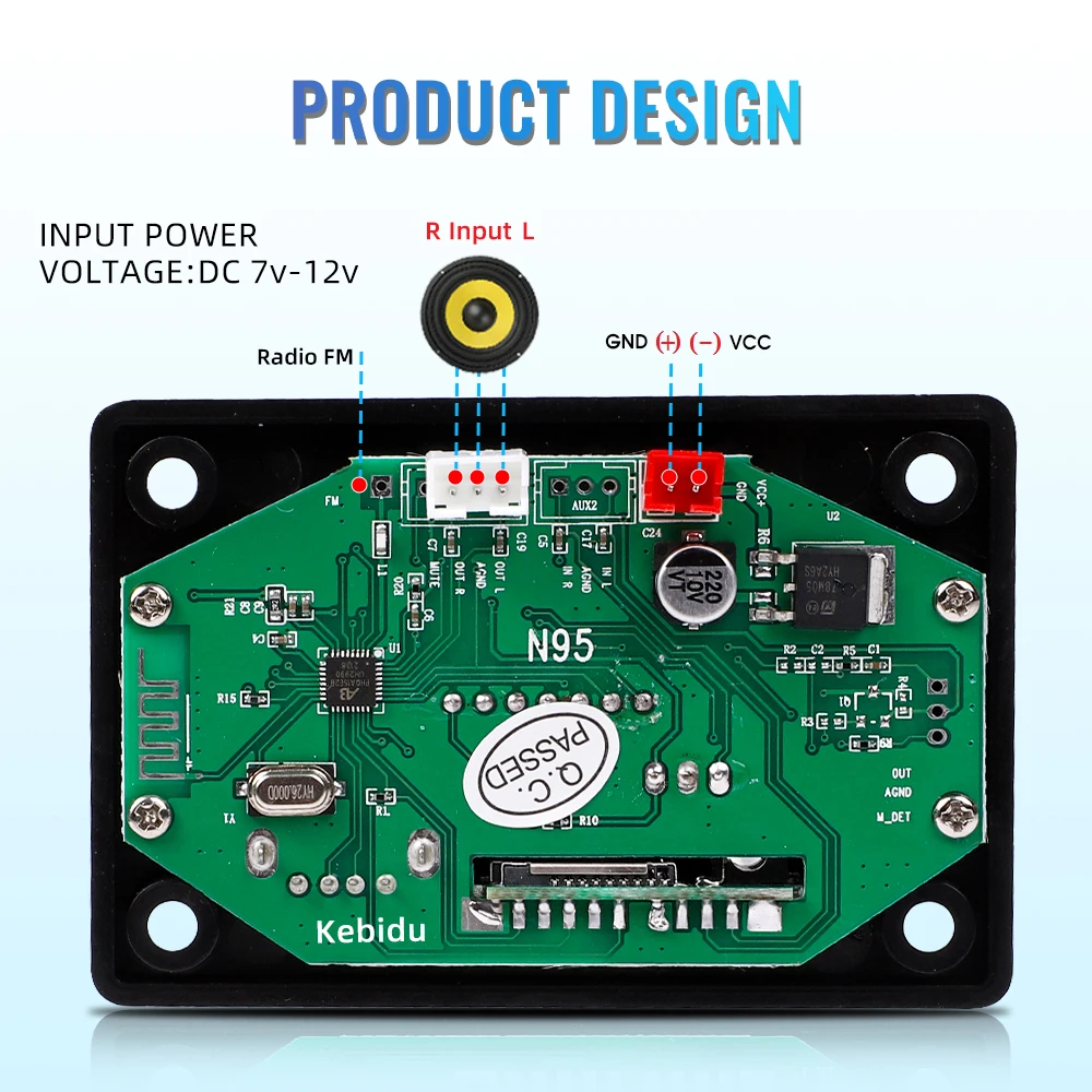 80W Amplifier Bluetooth 5.0 MP3 Decoder Board 7V-25V 12V MP3 Player Module Car FM Radio TF USB AUX Handsfree Call Recording