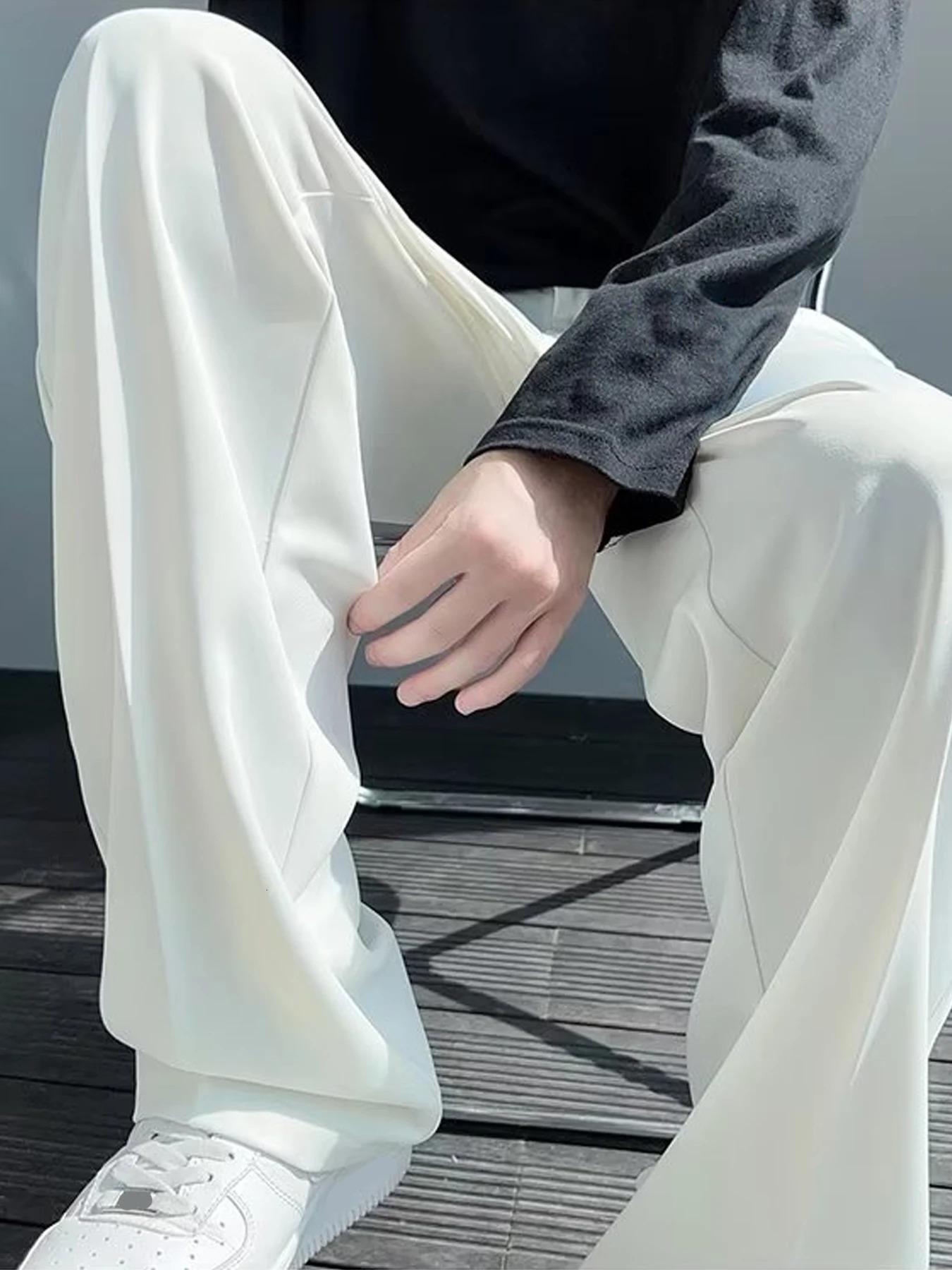 Light mature style autumn and winter mens wide cut drape straight leg pants 240321