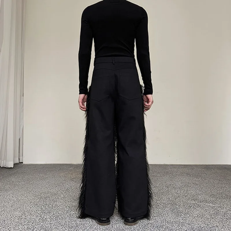 NOYMEI Deconstructed Trousers Heavy Industry Design Personalized Wool Denim Patchwork Straight Wide Leg Pants Winter Men WA3313