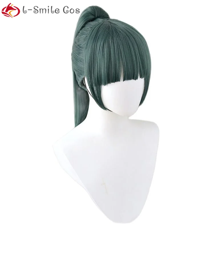 Anime Maki Zenin Cosplay Wig Cosplay 55cm Dark Green Wig Cosplay Anime Cosplay Wigs Heat Resistant Synthetic Wigs + Wig Cap