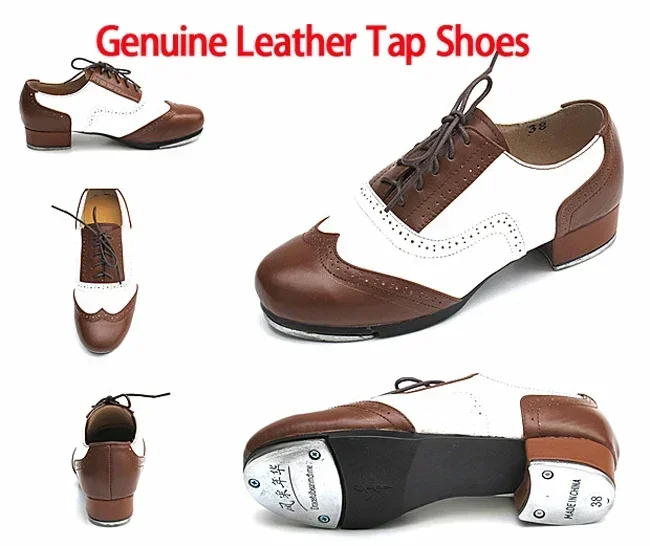 Cowhide Leather Vintage Tap Shoes Flamenco Dancing Shoes For Children Men Women Tap Dance Shoes Aluminum Taps Included 26-46